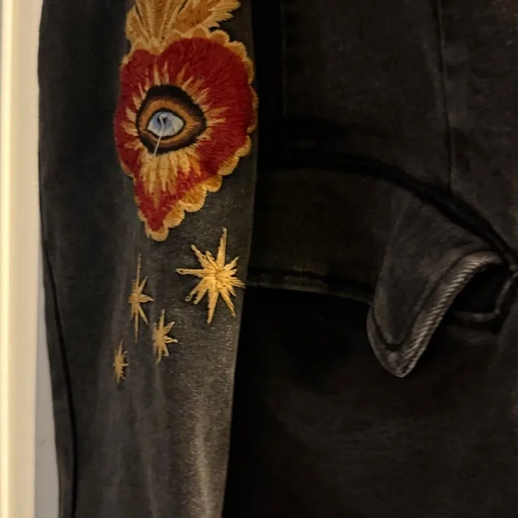 DRIFTWOOD / Free People Black Denim Embroidered Blazer with Mushroom sz L NWT - Picture 8 of 8